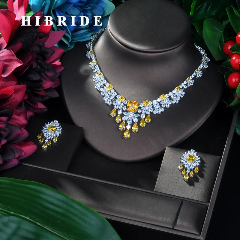 

HIBRIDE Brilliant Flower Jewelry Set 2019 AAA Cubic Zirconia Pave Women Wedding Jewelry Sets Bridal Party Accessory Bijoux N-95