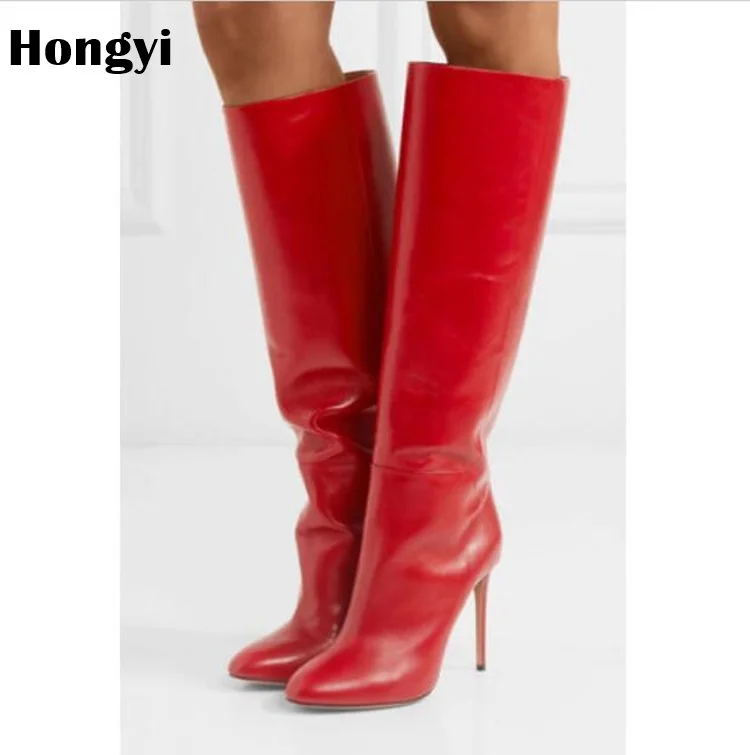 red leather knee boots