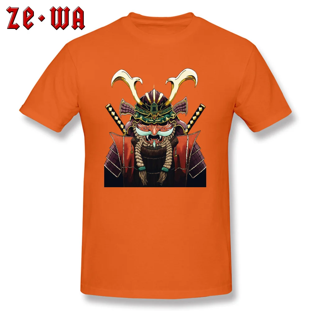  Men T-shirts Unique Funny Tops T Shirt Pure Cotton Round Collar Short Sleeve Personalized Tee Shirt Summer Fall Japan Samurai Art Warrior Illustration  orange
