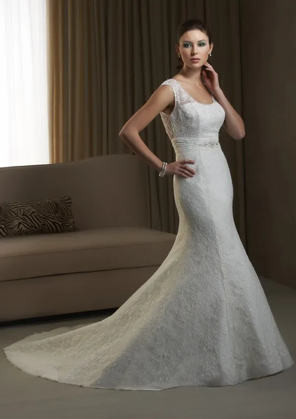 Free Shipping High Quality Mermaid Scoop Neck Beading Chapel Trailing Lace Bridal Wedding Gowns | Свадьбы и торжества