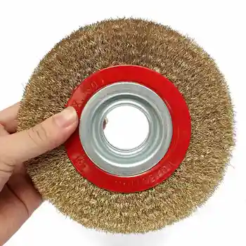 

Top Selling 1PC 6 Inch 150mm Steel Flat Wire Wheel Brush with 10pcs Adaptor Rings For Bench Grinder Polish