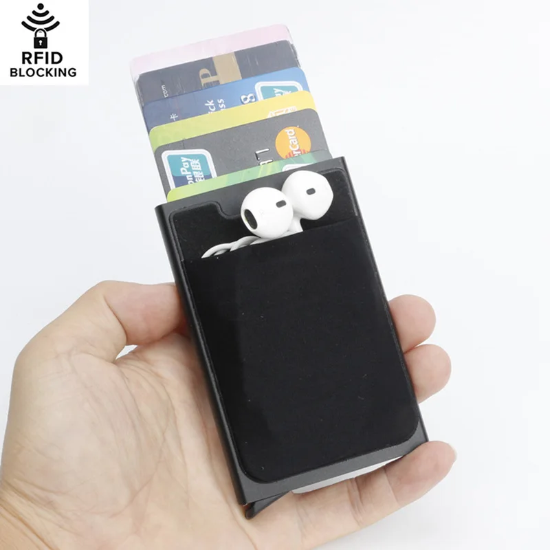 

Aluminum Wallet Elasticity Pocket ID Card Holder Rfid Blocking Slim Metal Wallet Automatic Pop up Credit Card Case Protector