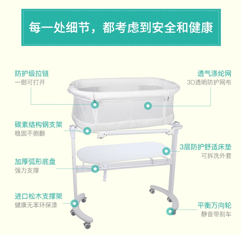 Новорожденных кроватки сплошная деревянная прикроватная Многофункциональный портативная детская кроватка с москитной сеткой детская