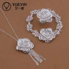 S436 2 шт. ожерелье/браслет с серебряным покрытием модные цветок любви свадебные украшения комплекты горячая распродажа
