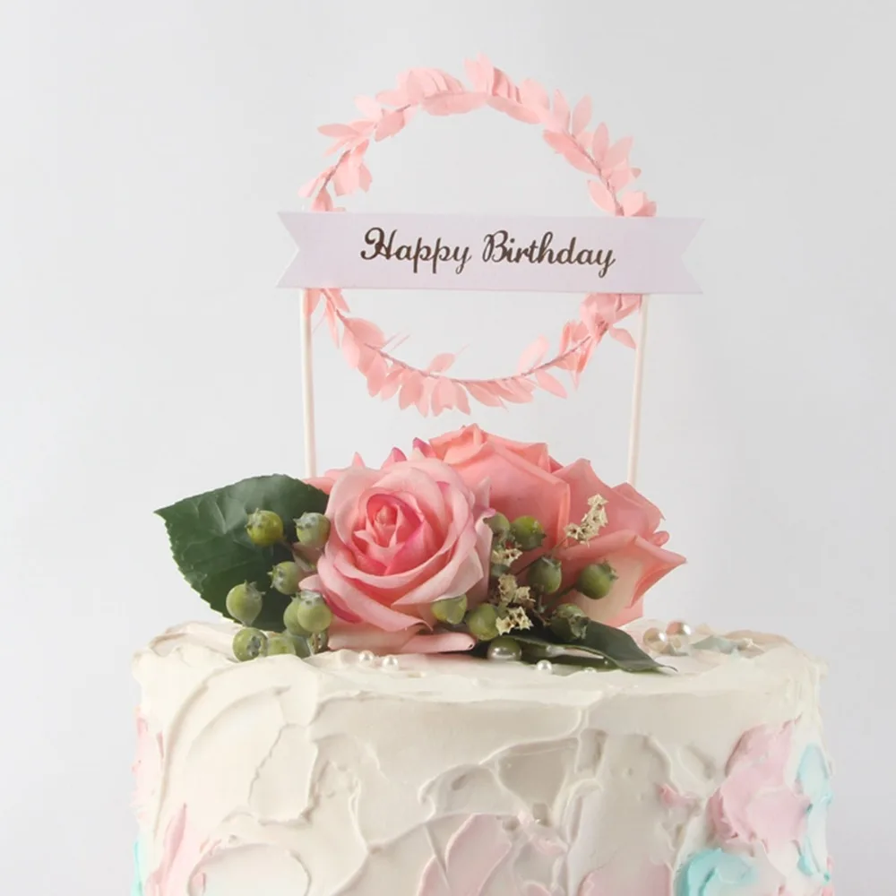 Forest Style Happy Birthday Cake Topper Green Blue Pink Top Flag Decoration For Party Kids Baby Shower | Дом и сад