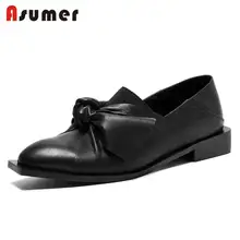 ASUMER/ г. Новые модные туфли на плоской подошве из натуральной кожи с бантом женские лоферы с острым носком Летняя обувь без застежки повседневная обувь Большие размеры 34-42
