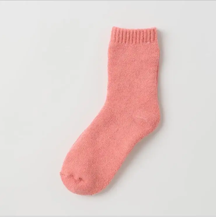 Женские осенне-зимние плотные теплые бархатные женские шерстяные носки, женские носки-тапочки, повседневные однотонные длинные носки, чулочно-носочные изделия - Цвет: Розовый