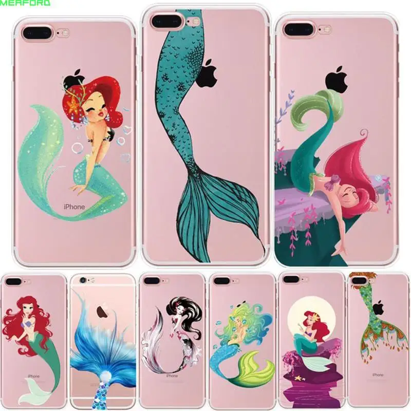 

phone clear coque cute Mermaid Tail printing Soft TPU case Transparent silicone Case for iPhone 7 8 6 plus X 5s back Cover case