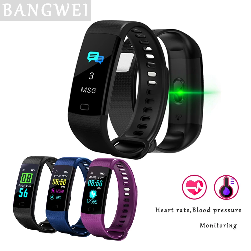 

BANGWEI New Smart Wristband Watch Men Blood Pressure Heart Rate Monitor Fitness Smart Watch Sleep detection Information Tips+BOX