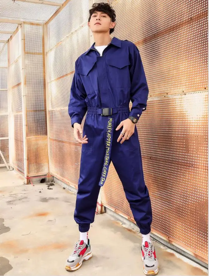 

2019 autumn and winter new men's personality loose jumpsuit men's hip hop hairstylist fashion casual jumpsuit singer costumes