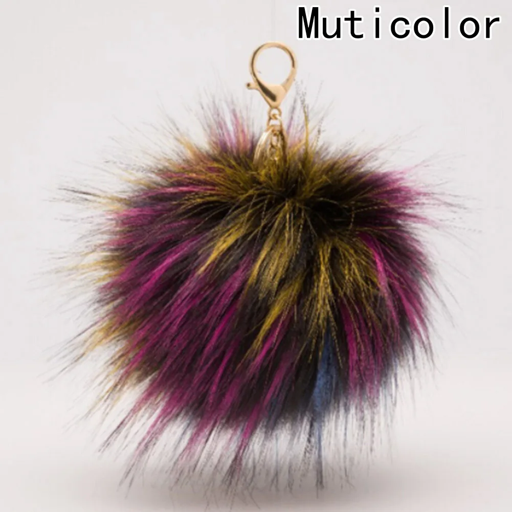 real pom fur pom keychain Fur Fur Luxury Ball Real Keychain Fluffy 13cm Raccoon