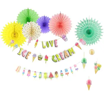 

Ice Cream Themed 3D Honeycomb Balls Paper Fans Colorful Popsicle Banner Summer Party Ice Pop Kids Birthday Party Decorations