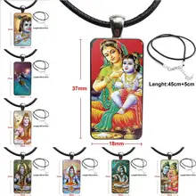 Для девочек ручной работы подарок Hinduism Шива модный стеклянный подвесной брелок прямоугольное ожерелье колье ожерелье ювелирные изделия
