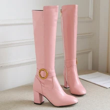 S.romance/женские Сапоги выше колена; большие размеры 34-43; женские туфли-лодочки на высоком квадратном каблуке; модная Офисная Женская обувь; цвет черный, розовый; SB139