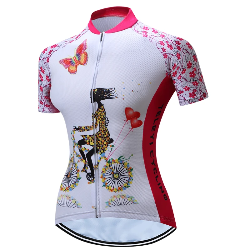 Pink Cycling Jersey Women Bike Top Shirt Summer Short Sleeve MTB