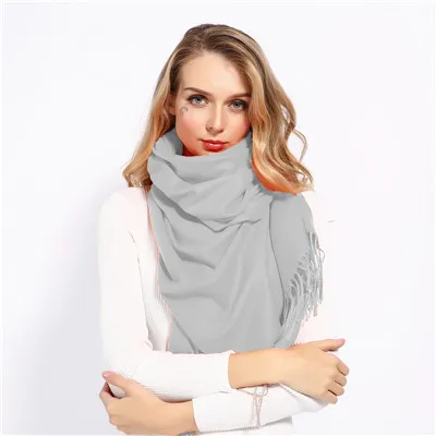 GCAROL осенне-зимний женский длинный шарф с кисточками, теплая женская большая шаль, ограниченная кашемировая уличная универсальная шаль - Цвет: Light Grey