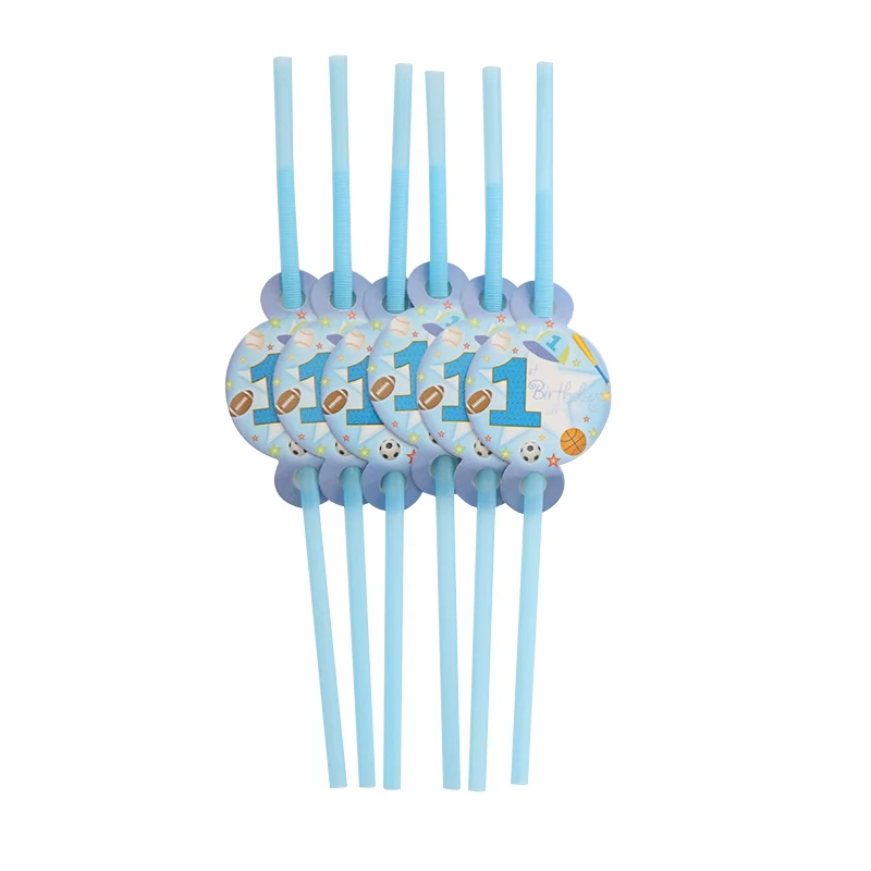 1-й День Рождения Декор бумажная тарелка чашка баннер коробки для конфет для детей день рождения одноразовые наборы посуды Детские принадлежности для душа - Цвет: Straws -6pcs