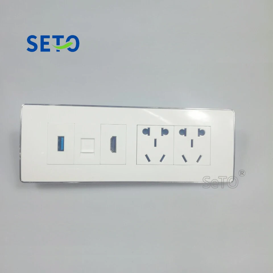 

SeTo 118 Type Double Five Hole Power Socket + HDMI + RJ45 Cat5e Network Ethernet + 3.0 USB Outlet Wall Plate Keystone Faceplate