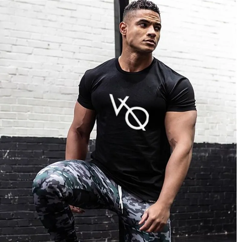 

2019 New Gyms Men Short Sleeve T Shirts for Man VQ Print Summer 100% Pure Cotton Vintage Casual Tees O neck Cotton tshirt Homme