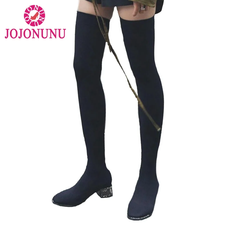 Jojonunu Cuisse Femmes Talons Cuir Chaudes 3442 Hiver Épais Bottes Hauts Bling Haute Longues Véritable Taille Chaussures Automne En Noir 4j3LRA5cq
