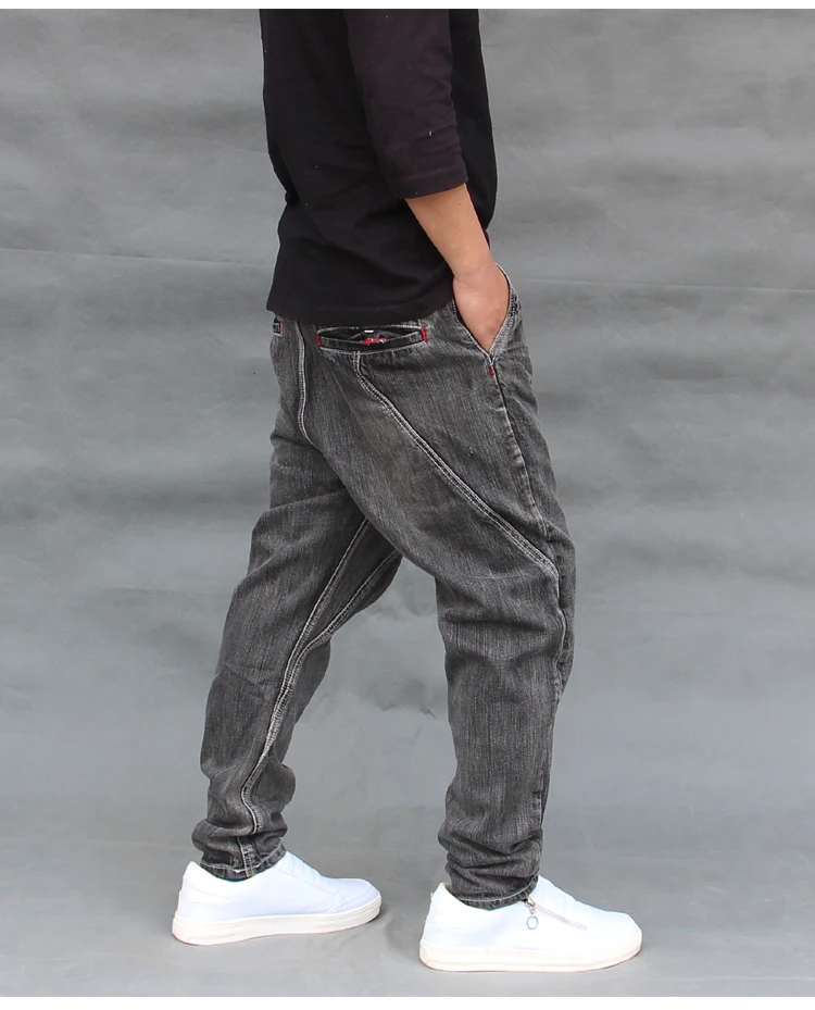 Большие размеры, мужские мешковатые джинсовые штаны для скейтборда, хип-хоп панк, провисающие джинсовые штаны-шаровары, мужские брюки для уличных танцев с заниженным шаговым швом FSH14