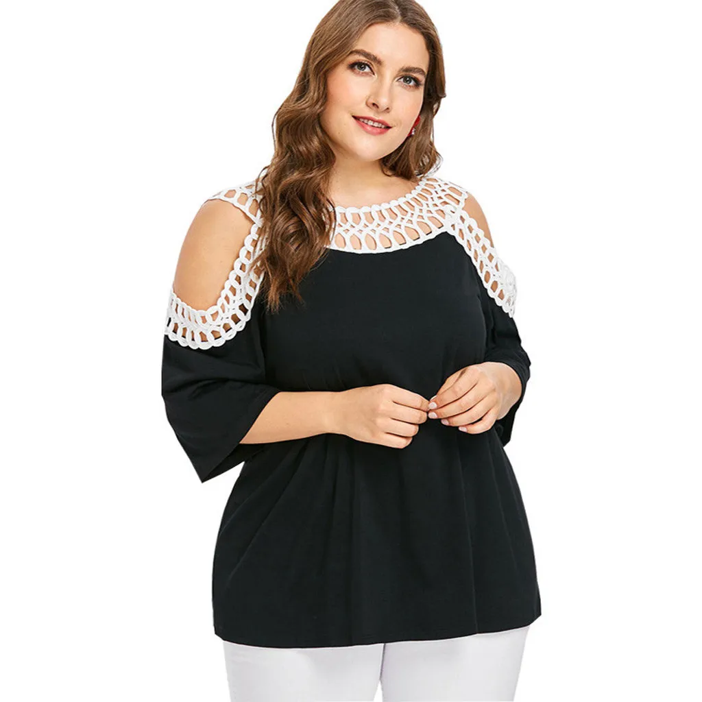 

Women T Shirts Street Summer Womens Fashion Casual Solid O-Neck Strapless Shoulder Tops Short Plus Size 20