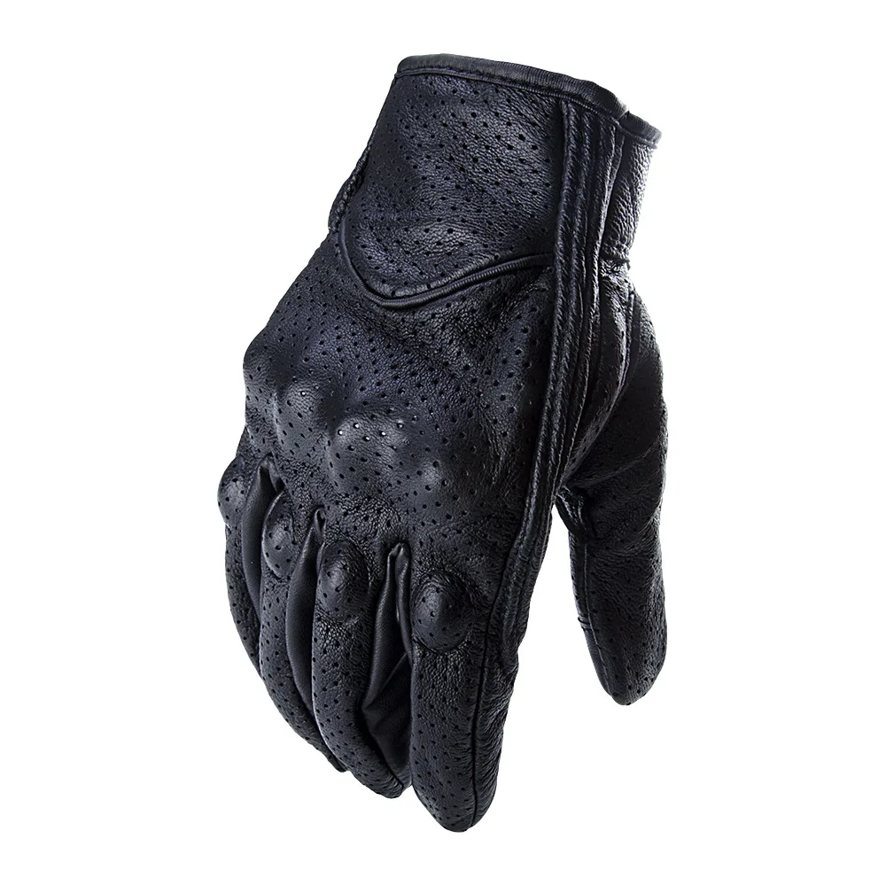 Высококачественные мотоциклетные перчатки из натуральной кожи, Перфорированные дышащие черные мотоциклетные перчатки для велоспорта
