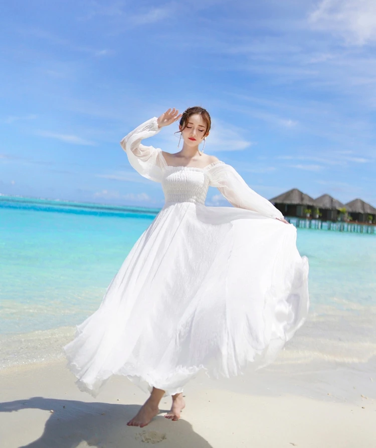 YOSIM летнее платье длинное платье для женщин вуаль белое платье Туника без бретелек вечеринка торт женское платье с длинным рукавом