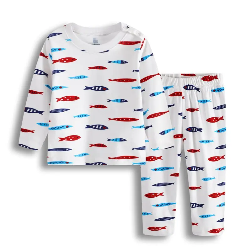 2018 Autumn Winter Newborn Baby Boys Girls Clothing-Set Cotton Kids Flowers Fish Airplane Princess Car Pajamas clothes suit (7)