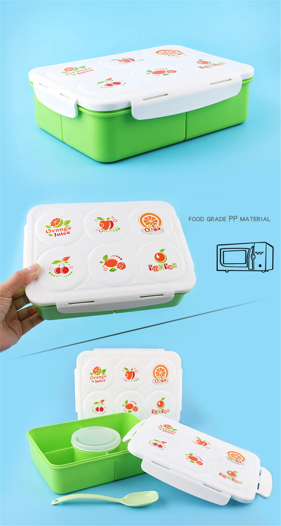 Baispo коробка для обеда для детей с микрофиброй, мультяшная коробка для бэнто, 1750 мл, без бисфенола, Ланчбокс, экологичный контейнер для хранения еды для пикника
