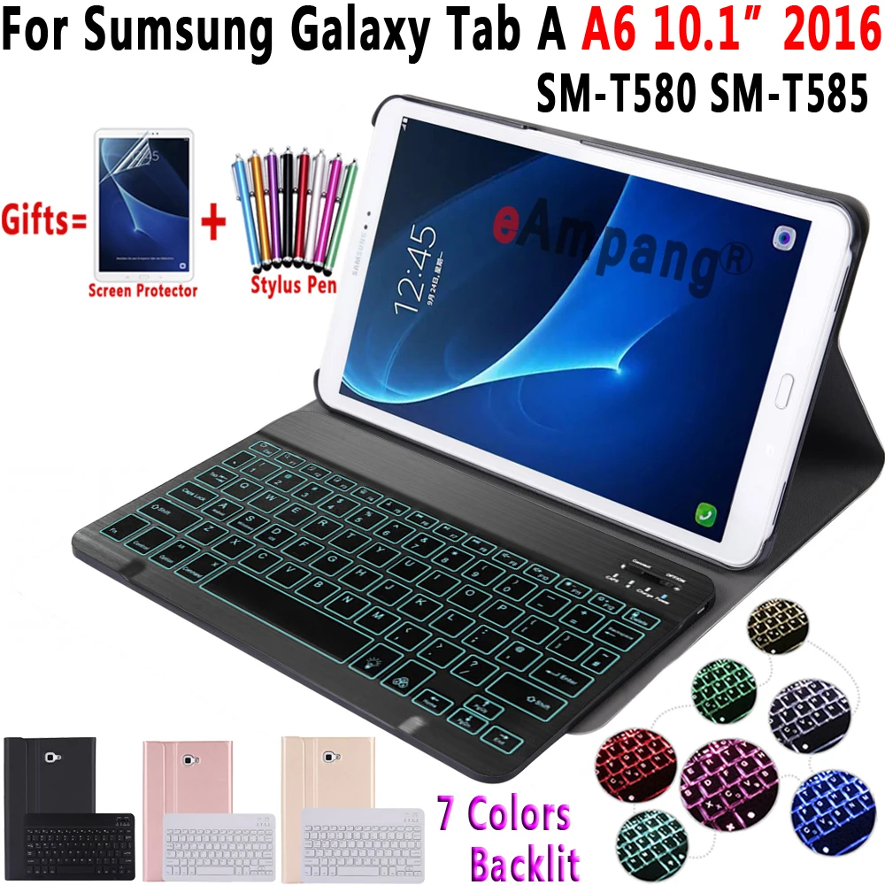  Case for Samsung Galaxy Tab A A6 10.1 2016 Keyboard Case T580 T585 SM-T580 SM-T585 Cover 7Color Bac