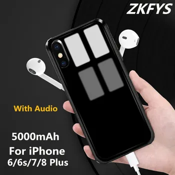 

5000mAh Tempered Glass Battery Case For iPhone 6 6s Plus Battery Charger Cases For iPhone 7 8 Plus Power Bank Case With Audio