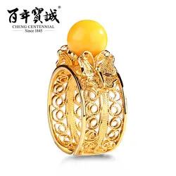 Cheng Centennial Янтарный серебряное кольцо для женщин 925 серебро-Филигрань Кольца ювелирные изделия