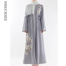 Модная мусульманская одежда элегантное цветочное вышитое с длинным рукавом размера плюс турецкое кимоно абайя черный марокканский кафтан D734