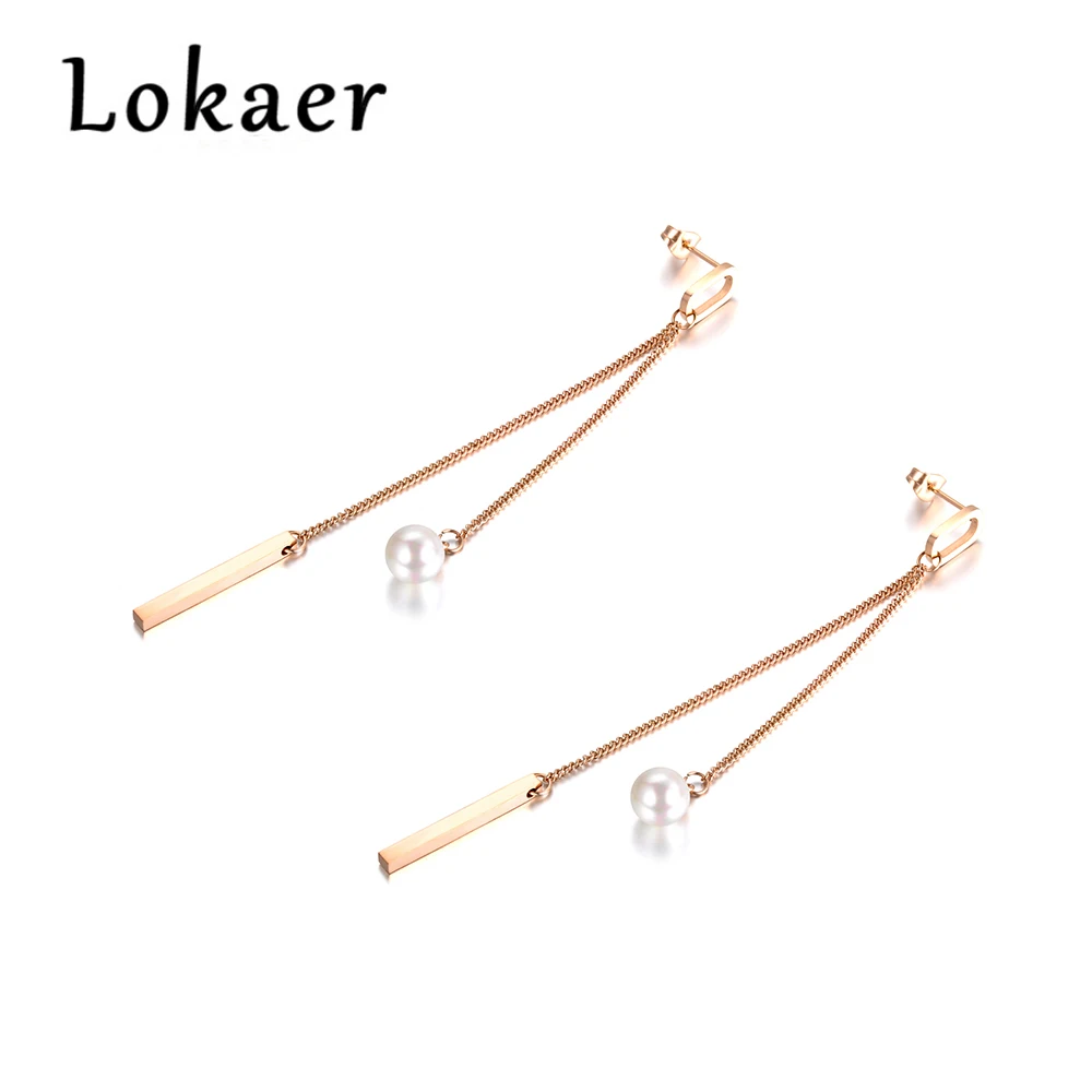 Lokaer, длинные серьги из нержавеющей стали с кисточками и искусственным жемчугом, розовое золото, ювелирные изделия, Букле д 'Орель, E18101