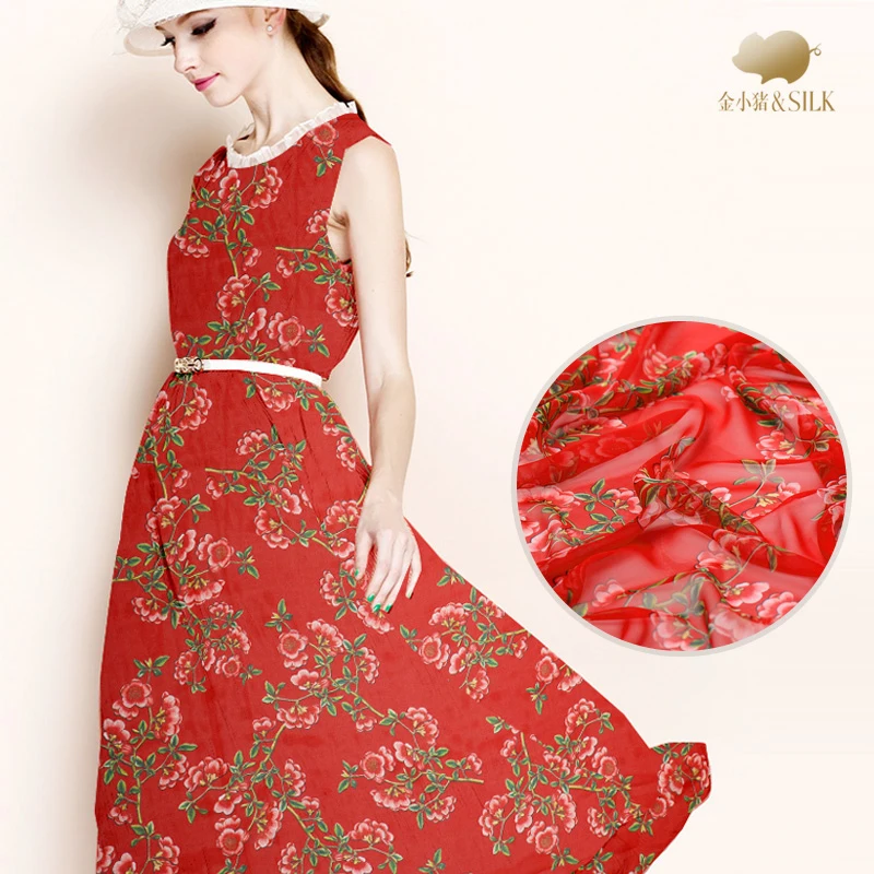 

Digital inkjet silk georgette fabric cloth summer thin Chinese silk fabric perspective scarf dress shirt silk tulle fabric