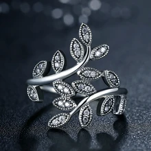 ZMZY Подлинная стерлингового серебра 925 со стразами кольцо в форме листика для женщин винтажные вечерние ювелирные изделия