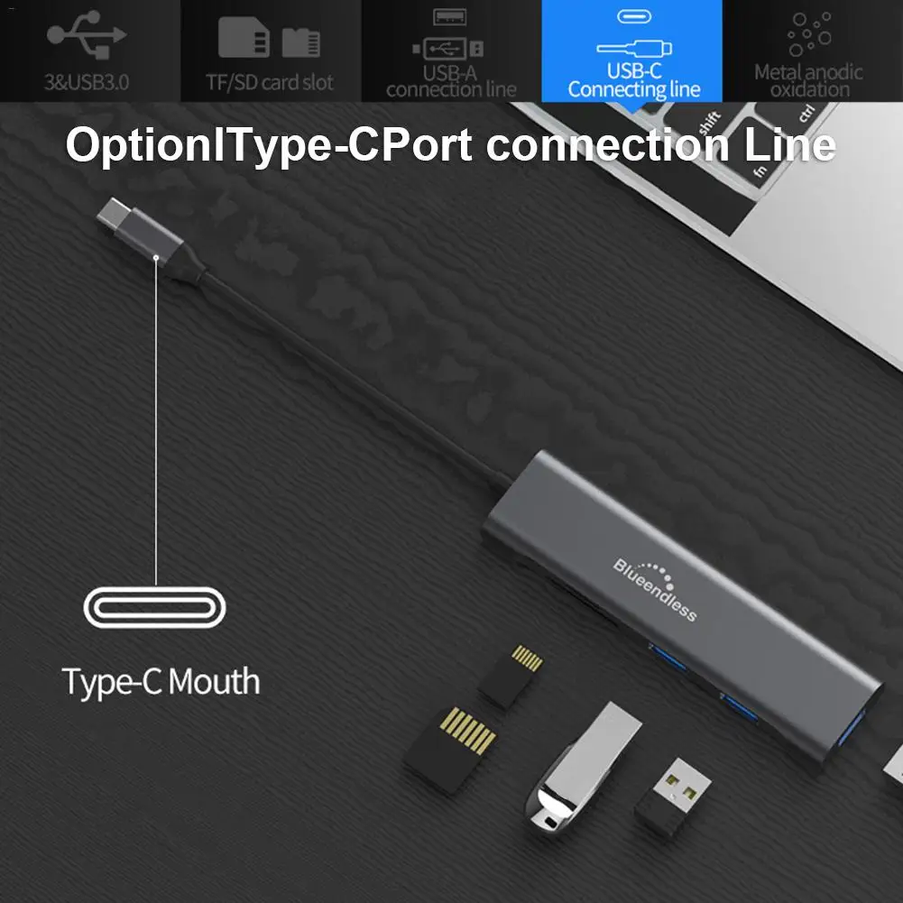 Для Blueendless 5-в-1 концентратор USB/TYPE-C многофункциональная док-станция USB3.0 TF слот для карты SD 5Gbp/s конвертер коэффициент расширения концентратор