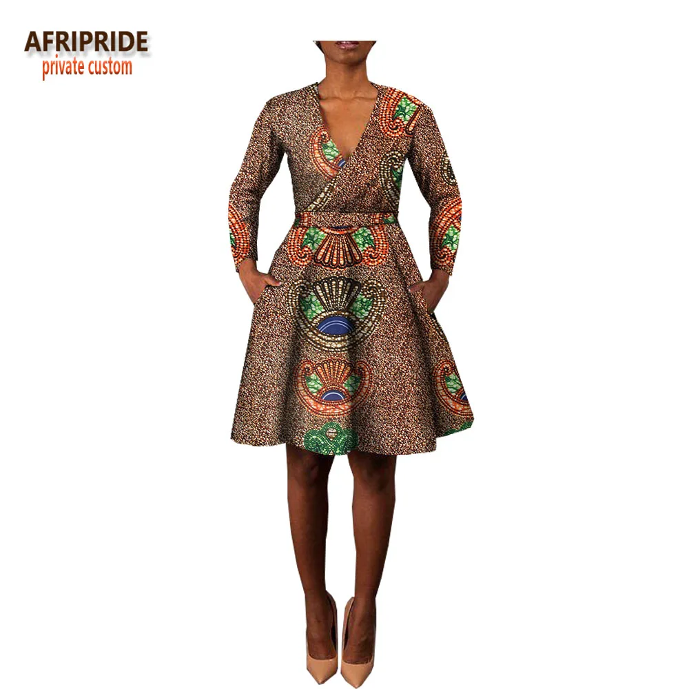 

2018 women african dress Spring V-neck belt dress african sexy dress for women traditional print clothes dress plus size A722515