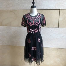 ARLENE SAIN 2017 New round necklace heavy industry thread yarn lace arrow diamond piercing embroidery dress free shipping