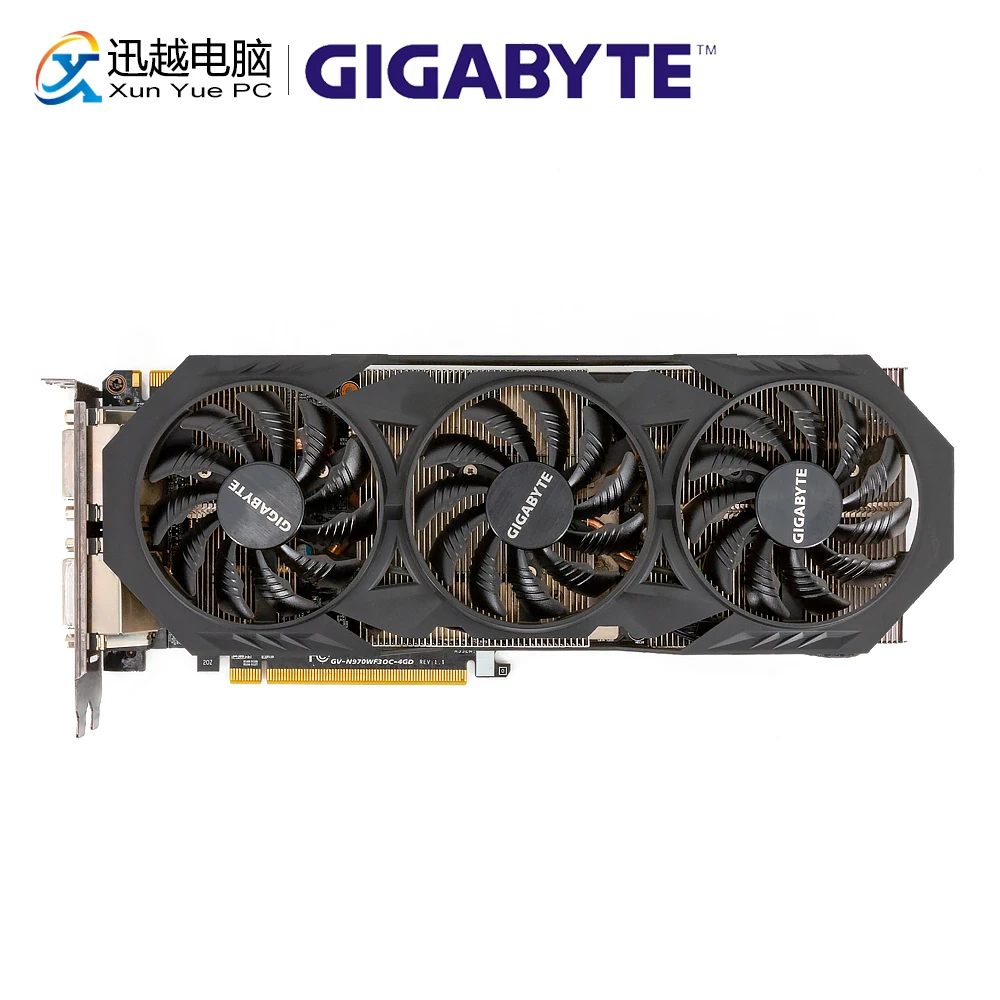 Gigabyte GV-N970WF3OC-4GD оригинальные видеокарты 256Bit GTX 970 4G GDDR5 видеокарта 2* DVI 1* HDMI 3* DP для Nvidia GeForce GTX970