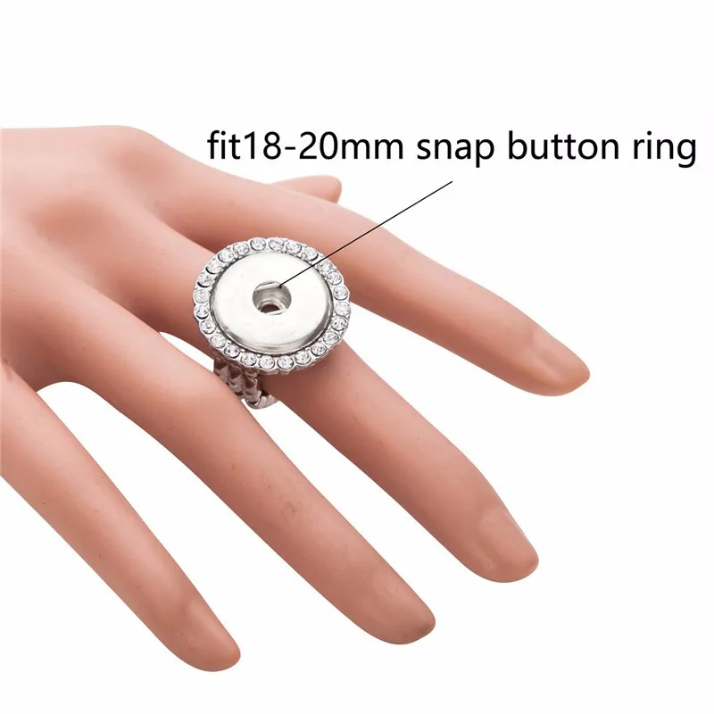New Quality Crystal Elastic Adjustable Silver rhinestone Snap Ring Snap