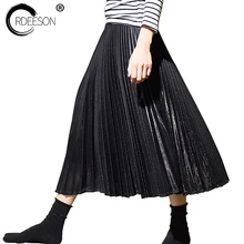 ORDEESON для женщин плиссированные юбки для блестящий глиттер золото расклешенные Высокая талия павечерние чка дамы сезон: весна-лето миди ЮБК
