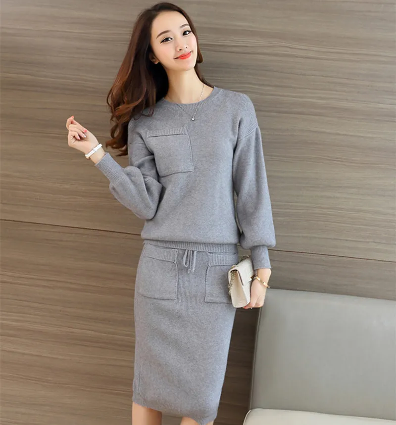 Free Size Two Piece Sweater Dress for Women In Autumn and Winter of