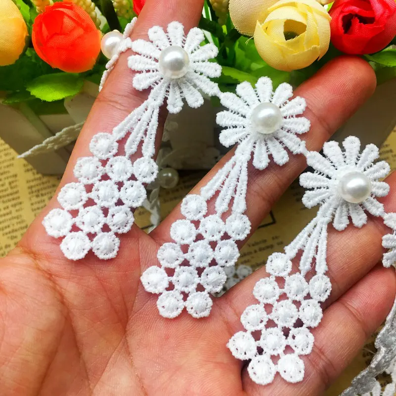 

10x Pearl Daisy Flower Grape Tassel Lace Trim Ribbon Fabric Applique Embroidery Handmade DIY Clothes Wedding Dress Sewing Craft
