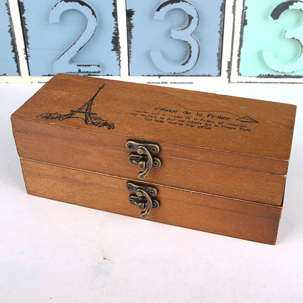 Коробка для хранения в стиле ретро с Эйфелевой башней, деревянная ручка, чехол-карандаш, держатель для монет, канцелярская коробка для хранения, лидер продаж по всему миру, деревянная организация