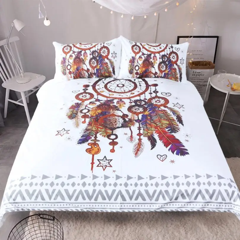 

Hipster Watercolor Bedding Set Queen Size Dreamcatcher Feathers Duvet Cover Bohemian Printed edredon Bed Cover 3Pcs/Set