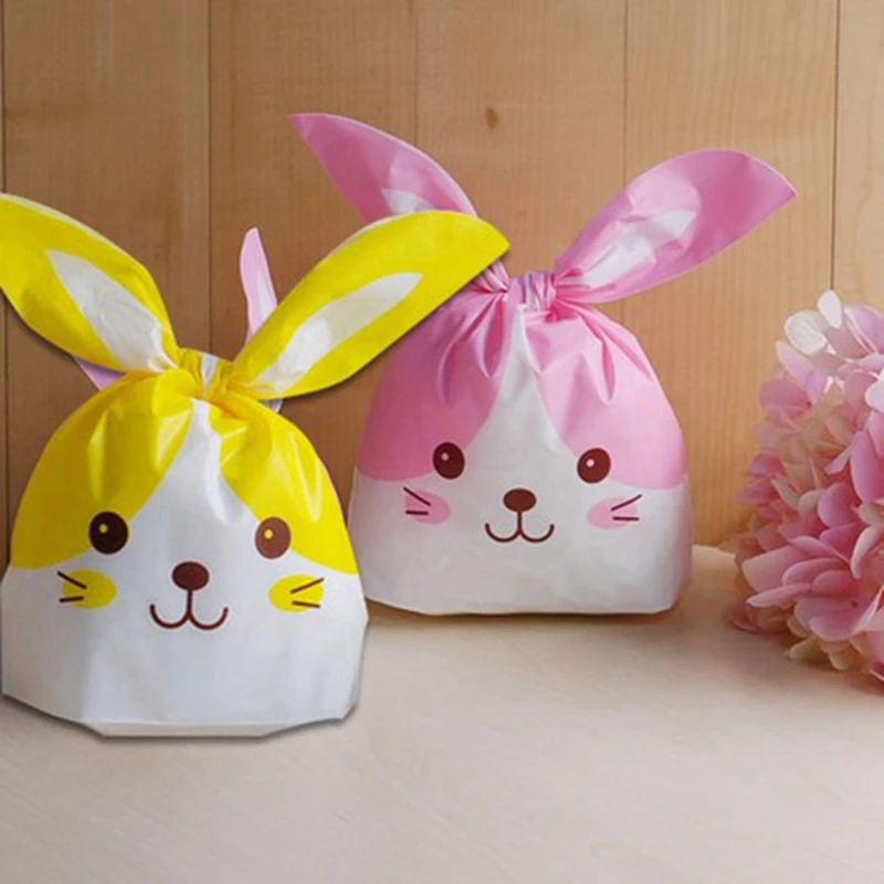 Yellow&Pink Rabbit ear cookie bags plastic candy Biscuit Packaging Bag