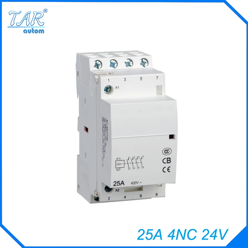 

Free shipping high quality 50/60Hz 25A 4P 4NC 24V 4-pole household mini DIN Rail modular AC contactor