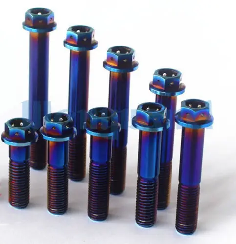 

M10 x 20-75mm Burn Blue GR5 Titanium Motorcycle Hex Head Flange Bolts DIY